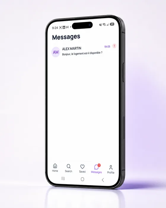 Messagerie de l'application mobile, avec un message de prospect non lu